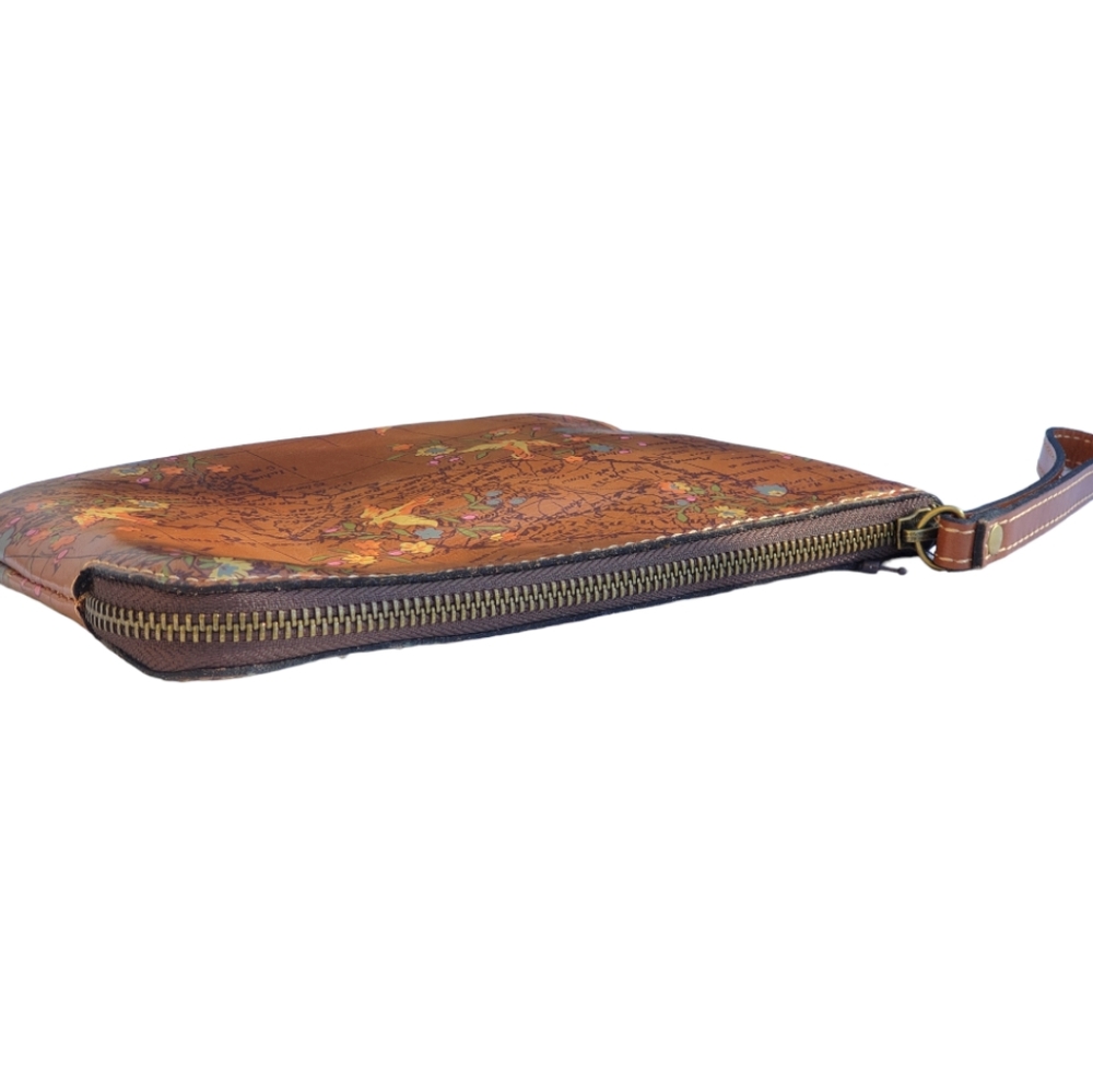NWT Patricia Nash Cassini Wristlet Floral Map pattern Brown Leather w/strap - Picture 5 of 10